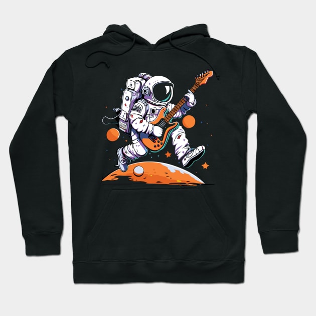 Space Traveller on Distant Planet with Space Guitar Hoodie by Graphic Duster